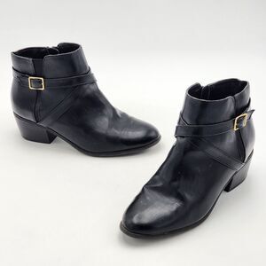 Karen Scott Falconn Buckle Heeled Ankle Boot Booties Almond Toe Black Size 8.5